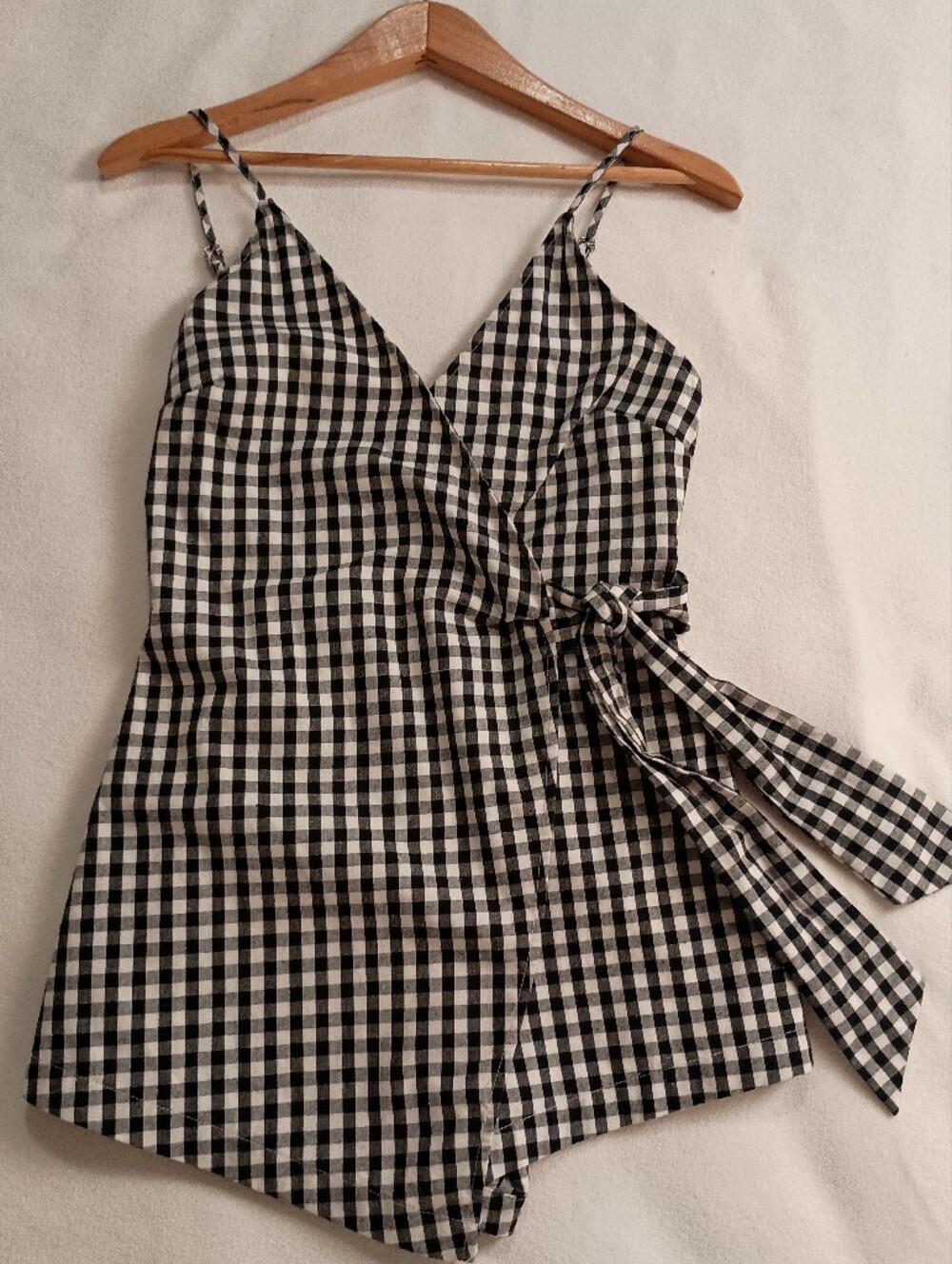 Mod- Black & White Gingham Wrap Romper- Size S
